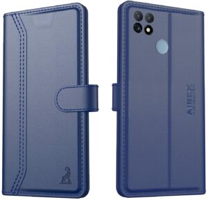 AIBEX ® Compatible for Realme C25 / Realme C25s Flip Cover Leather Finish | Inside TPU with Card Pockets | Wallet Stand | Complete Protection Flip Case - Blue