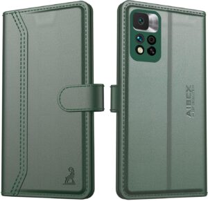 AIBEX ® Compatible for Redmi 11i 5G / Redmi 11i 5G Hypercharge Flip Cover Leather Finish | Inside TPU with Card Pockets | Wallet Stand | Complete Protection Flip Case Green