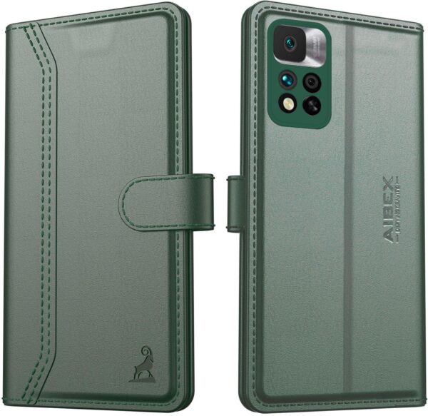 AIBEX ® Compatible for Redmi 11i 5G / Redmi 11i AIBEX ® Compatible for Redmi 11i 5G / Redmi 11i 5G Hypercharge Flip Cover Leather Finish | Inside TPU with Card Pockets | Wallet Stand | Complete Protection Flip Case Green