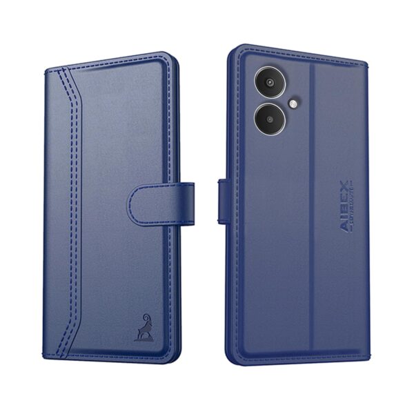 AIBEX ® Compatible for Redmi 13C 5G Flip Cover Leather AIBEX ® Compatible for Redmi 13C 5G Flip Cover Leather Finish | Inside TPU with Card Pockets | Wallet Stand | Complete Protection Flip Case - Blue
