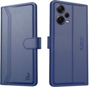 AIBEX ® Compatible for Redmi Note 12 Pro 5G Flip Cover Leather Finish | Inside TPU with Card Pockets | Wallet Stand | Complete Protection Flip Case - Blue