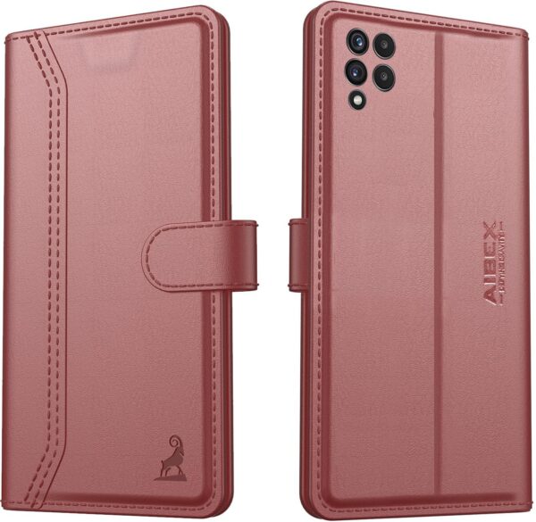 AIBEX ® Compatible for Samsung A22 5G Flip Cover Leather AIBEX ® Compatible for Samsung A22 5G Flip Cover Leather Finish | Inside TPU with Card Pockets | Wallet Stand | Complete Protection Flip Case - Brown
