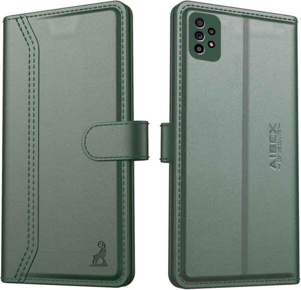 AIBEX ® Compatible for Samsung A52 / Samsung A52s 5G Flip Cover Leather Finish | Inside TPU with Card Pockets | Wallet Stand | Complete Protection Flip Case - Green