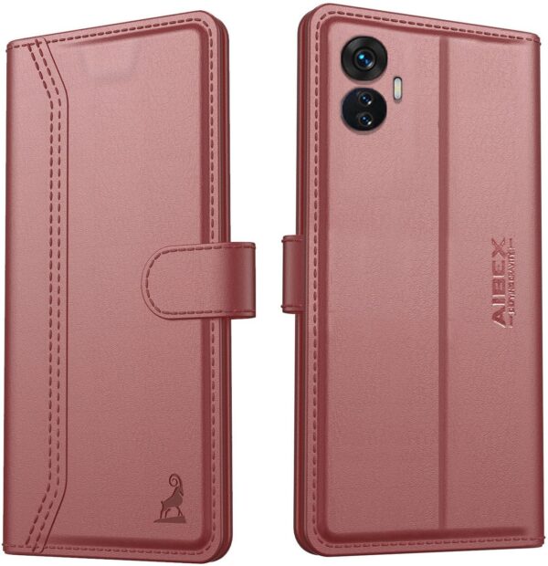 AIBEX ® Compatible for Vivo T1 44W / Vivo T1 4G Flip Cover Leather Finish | Inside TPU with Card Pockets | Wallet Stand | Complete Protection Flip Case - Brown