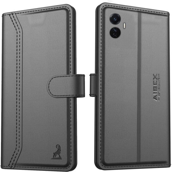 AIBEX ® Compatible for Vivo T1 Pro 5G Flip Cover Leather Finish | Inside TPU with Card Pockets | Wallet Stand | Complete Protection Flip Case - Black