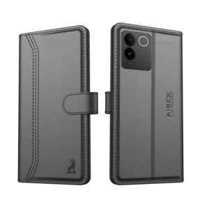 AIBEX ® Compatible for Vivo T2 Pro 5G / Iqoo Z7 Pro 5G Flip Cover Leather Finish | Inside TPU with Card Pockets | Wallet Stand | Complete Protection Flip Case - Black