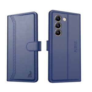 AIBEX ® Compatible for Vivo T3 5G / Vivo Y200e 5G Flip Cover Leather Finish with Magnatic Closure | Inside TPU with Card Pockets | Wallet Stand | Complete Protection Flip Case -Blue