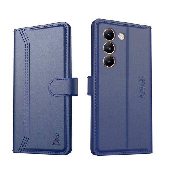 AIBEX ® Compatible for Vivo T3 5G / Vivo Y200e 5G Flip Cover Leather Finish with Magnatic Closure | Inside TPU with Card Pockets | Wallet Stand | Complete Protection Flip Case -Blue