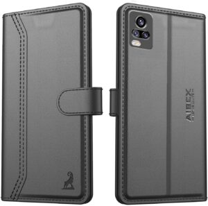 AIBEX ® Compatible for Vivo V20 Flip Cover Leather Finish | Inside TPU with Card Pockets | Wallet Stand | Complete Protection Flip Case - Black