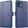 AIBEX ® Compatible for Vivo V23 Flip Cover Leather Finish AIBEX ® Compatible for Vivo V23 Flip Cover Leather Finish | Inside TPU with Card Pockets | Wallet Stand | Complete Protection Flip Case - Blue
