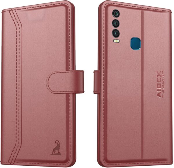 AIBEX ® Compatible for Vivo Y17 / Vivo Y15 / AIBEX ® Compatible for Vivo Y17 / Vivo Y15 / Vivo Y12 / Vivo U10 / Vivo Y11 (2019) Flip Cover Leather Finish | Inside TPU with Card Pockets | Wallet Stand | Complete Protection Flip Case -Brown