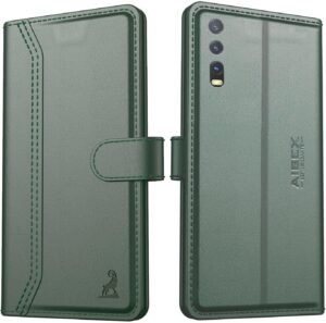 AIBEX ® Compatible for Vivo Y20 / Vivo Y20i / Vivo Y20A / Vivo Y12s / Vivo Y20G Flip Cover Leather Finish | Inside TPU with Card Pockets | Wallet Stand | Complete Protection Flip Case - Green