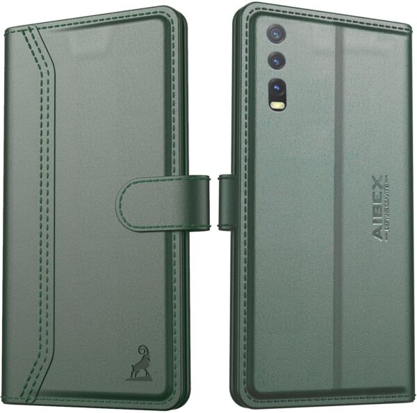 AIBEX ® Compatible for Vivo Y20 / Vivo Y20i / AIBEX ® Compatible for Vivo Y20 / Vivo Y20i / Vivo Y20A / Vivo Y12s / Vivo Y20G Flip Cover Leather Finish | Inside TPU with Card Pockets | Wallet Stand | Complete Protection Flip Case - Green