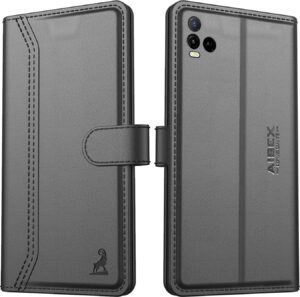 AIBEX ® Compatible for Vivo Y33S / Vivo Y21s / Vivo Y21 (2021) / Vivo Y21e Flip Cover Leather Finish | Inside TPU with Card Pockets | Wallet Stand | Complete Protection Flip Case - Black