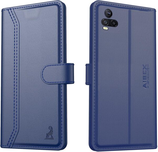 AIBEX ® Compatible for Vivo Y73 Flip Cover Leather Finish AIBEX ® Compatible for Vivo Y73 Flip Cover Leather Finish | Inside TPU with Card Pockets | Wallet Stand | Complete Protection Flip Case - Blue