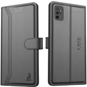 AIBEX ® Compatible for Vivo Y75 4G / Vivo V23e Flip Cover Leather Finish | Inside TPU with Card Pockets | Wallet Stand | Complete Protection Flip Case - Black