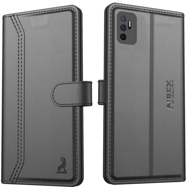 AIBEX ® Compatible for Vivo Y75 4G / Vivo V23e Flip Cover Leather Finish | Inside TPU with Card Pockets | Wallet Stand | Complete Protection Flip Case - Black