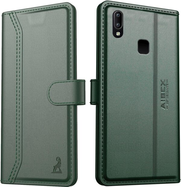 AIBEX ® Compatible for Vivo Y95 / Vivo Y93 / AIBEX ® Compatible for Vivo Y95 / Vivo Y93 / Vivo Y91 Flip Cover Leather Finish | Inside TPU with Card Pockets | Wallet Stand | Complete Protection Flip Case - Green