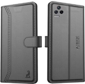 AIBEX ® Poco F4 5G Flip Cover Leather Finish | Inside TPU with Card Pockets | Wallet Stand | Complete Protection Flip Case Black
