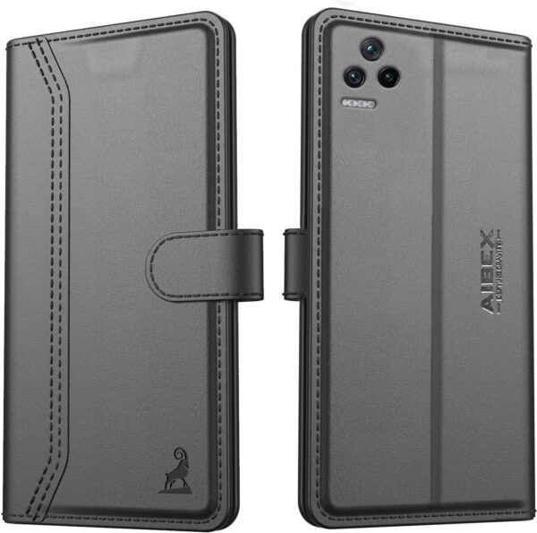 AIBEX ® Poco F4 5G Flip Cover Leather Finish | Inside TPU with Card Pockets | Wallet Stand | Complete Protection Flip Case Black