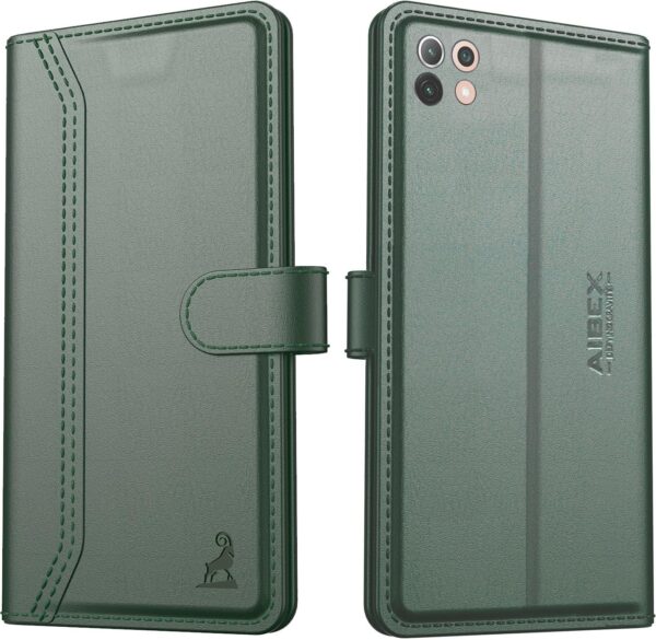 AIBEX ® Redmi 11 Lite NE 5G / Redmi 11 Lite 5G Flip Cover Leather Finish | Inside TPU with Card Pockets | Wallet Stand | Complete Protection Flip Case Green