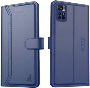 AIBEX ® Redmi Note 11T / Poco M4 Pro 5G Flip Cover Leather Finish | Inside TPU with Card Pockets | Wallet Stand | Complete Protection Flip Case Blue