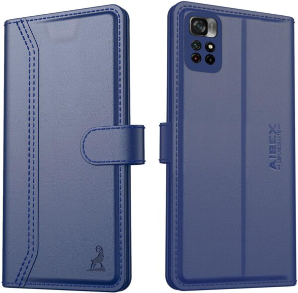 AIBEX ® Redmi Note 11T / Poco M4 Pro 5G Flip Cover Leather Finish | Inside TPU with Card Pockets | Wallet Stand | Complete Protection Flip Case Blue