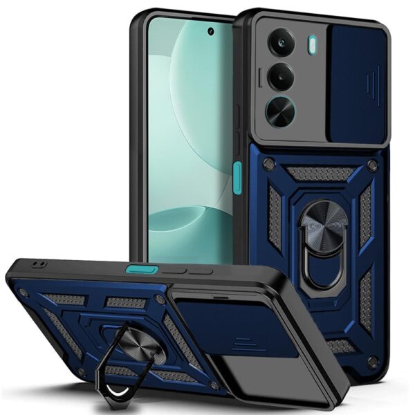 AIBEX® Back Cover Compatible for Realme P4X 5G | D10 Tough Armor Case | Sliding Camera Shield | 360° Protection | Kickstand Ring Holder | Military-Grade Bumper Case - Blue