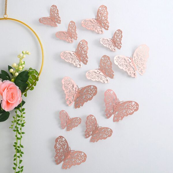 AMFIN (Pack of 12) 3D Metallic Butterfly Wall Stickers, Art AMFIN (Pack of 12) 3D Metallic Butterfly Wall Stickers, Art Decor. Removable DIY Paper Butterflies for Living Room, Bedroom, Nursery, Party Decorations, Birthday - Rosegold