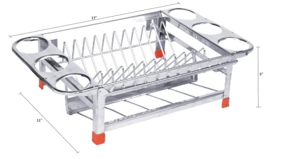 AMOL® Premium Stainless Steel Kitchen Rack | Dish Drying Rack with Glass & Cutlery Holder | Wall Mount Utensil Organizer | Plate Stand | Cup Saucer Holder | Rustproof Bartan Stand (Small)