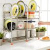 AMOL® Stainless Kitchen Rack (24 * 24 * 11 Utensils Rack Modern 6 Glass Table Top/Wall Mounting with Spoon Holder)