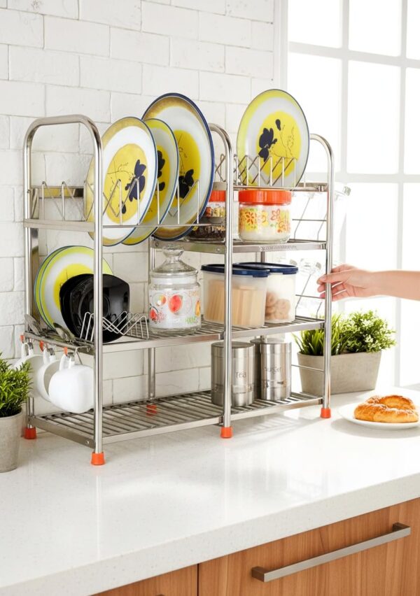 AMOL® Stainless Kitchen Rack (24 * 24 * 11 Utensils Rack Modern 6 Glass Table Top/Wall Mounting with Spoon Holder)