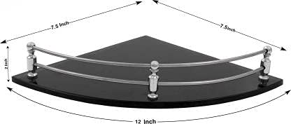 AMPEX Black Glass Corner Shelf for Bathroom and Kitchen Shelf Bathroom Accessories | Kitchen Shelves | Wall Shelf | Storage Shelf | Glass Shelves - 7.5 X 7.5 Inches - Black (Pack of 3)
