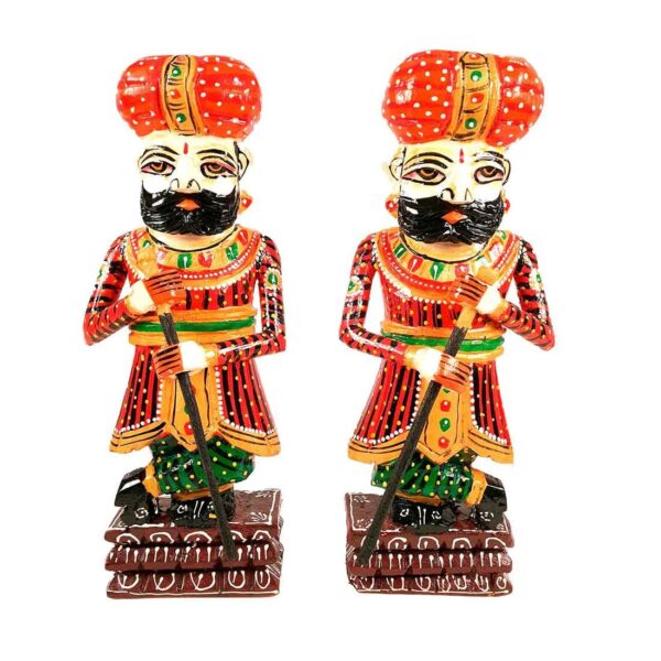 APKAMART Handcrafted Wooden Darbaan or Royal Guards 15 Inch Set of 2 Showpiece Figurine Decorative Figures for Home Decor, Room Decor and Gifts