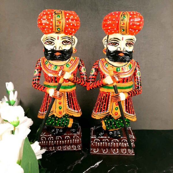 APKAMART Handcrafted Wooden Darbaan or Royal Guards 15 Inch Set of 2 Showpiece Figurine Decorative Figures for Home Decor, Room Decor and Gifts