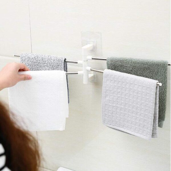ARRAY Platinum 4 Bar Stainless Steel Folding Towel Hanging Holder Shelf Rack Organizer Portable Stand Long with Chrome Finish for Bathroom Kitchen with Hanger