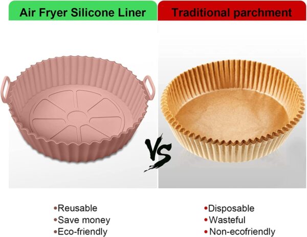 Air Fryer Silicon Tray Liners I Round Silicone Basket Baking Tray I Pot with Ear Handles I Nonstick Reusable Heat Resistant I Cooking Oven Fryer - Multicolor (8 inch, Pack of 2)