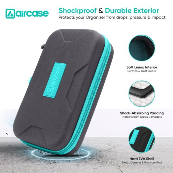 AirCase Electronics Organizer Bag with Shockproof EVA Hardshell & Soft Lining, 2 Mesh Pockets, 11 Elastic Loops | Gadget Organizer for HDD/SSD, Power Bank, Cables, Adapters, Chargers, Gadgets (Grey)