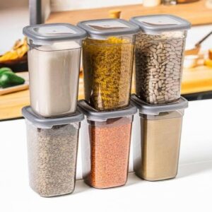 Airtight Kitchen Storage Containers Set | 1200 ML Transparent Food Airtight Kitchen Storage Containers Set | 1200 ML Transparent Food Storage Box for Pulses, Grains, Cereals, Dry Fruits | Leak Resistant, BPA-Free, Freezer Safe, Stackable Containers (6)