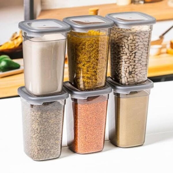 Airtight Kitchen Storage Containers Set | 1200 ML Transparent Food Airtight Kitchen Storage Containers Set | 1200 ML Transparent Food Storage Box for Pulses, Grains, Cereals, Dry Fruits | Leak Resistant, BPA-Free, Freezer Safe, Stackable Containers (6)
