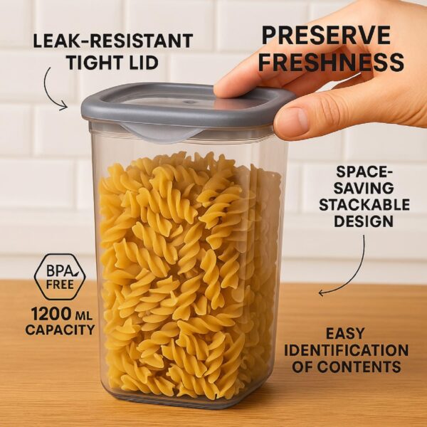 Airtight-Kitchen-Storage-Containers-Set-1200-ML-Transparent-Food-Storage-Box-for-Pulses-Grains-Cereals-Dry-Fruits-Leak-Resistant-BPA-Free-Freezer-Safe-Stackable-Containers-6.jpg Airtight Kitchen Storage Containers Set | 1200 ML Transparent Food Storage Box for Pulses, Grains, Cereals, Dry Fruits | Leak Resistant, BPA-Free, Freezer Safe, Stackable Containers (6)