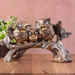 Alam INDIAOwl Family Sitting on Tree Decorative Bird Showpieces Statue for Home Decor Living Room Bedroom Wall Shelf Table Top Garden Decoration Items -4