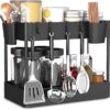 Alark 2 Tier Kitchen Organizer Rack For Countertop Multipurpose Spice Alark 2 Tier Kitchen Organizer Rack For Countertop Multipurpose Spice Rack With Utensil Hanging Cups & Hooks Cabinet Cutlery Countertop Holder Heavy Duty Storage Stand For Kitchen Dining Office Black