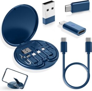 All in one 60W USB Fast Charging Travel Data Cable Set Multifunctional Conversion Head Portable Multi-Type Charging Connector USB TypeC Adapter Sim Storage with Sim Eject Pin and mobile stand
