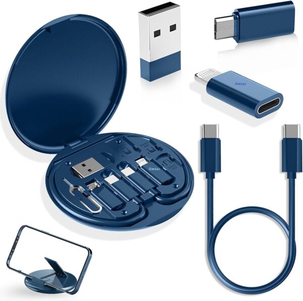 All in one 60W USB Fast Charging Travel Data Cable All in one 60W USB Fast Charging Travel Data Cable Set Multifunctional Conversion Head Portable Multi-Type Charging Connector USB TypeC Adapter Sim Storage with Sim Eject Pin and mobile stand