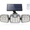 Aluminium Outdoor Solar Light, Floodlight 3 Heads For Garden, Solar Light With Motion Sensor, Waterproof Led Outdoor Solar Light, Remote Control