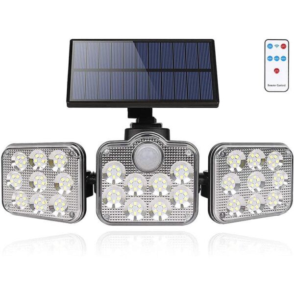 Aluminium Outdoor Solar Light, Floodlight 3 Heads For Garden, Solar Light With Motion Sensor, Waterproof Led Outdoor Solar Light, Remote Control