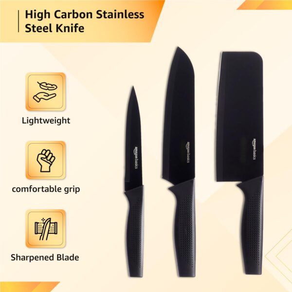 Amazon-Basics-3-Pcs-Carbon-Knife-Set-High-Carbon-Stainless-Steel-Blades-Soft-Ergonomic-Handle-Slicing-Knife-Chefs-Knife-and-Meat-Cleaver-Knife-Rust-Resistant.jpg Amazon Basics 3 Pcs Carbon Knife Set | High Carbon Stainless Steel Blades | Soft Ergonomic Handle | Slicing Knife, Chef's Knife and Meat Cleaver Knife | Rust-Resistant