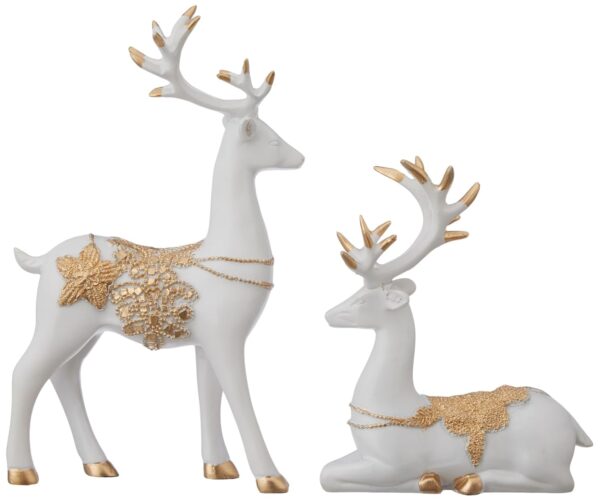 Amazon Basics Creative Resin Golden and White Reindeer Sculptures | Beautiful Home Decor Handicraft Resin | Elevates The Energy of Your Room (Pack of 2, White and Golden)