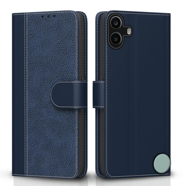 Amazon Basics Flip Cover for CMF by Nothing Phone 1 | Leather Finish | Wallet Stand and Shock Proof | Complete Protection Flip Case (Blue)